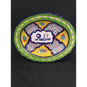 Mexican talavera marked Puebla oval decorative hanging plate